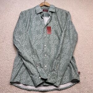 Consequence Button Up Shirt Mens Small Green Floral Stripe Long Sleeve NWT